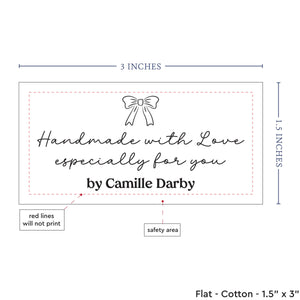 Cotton Signature Bow Tag (1.5"x3"-Cotton) custom cotton label, quilt label personalized, ideas for quilt labels, quilt labels sayings