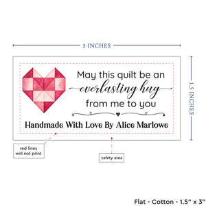 Cotton Quilted Heart (1.5"x3"-Cotton) custom cotton label, quilt label personalized, ideas for quilt labels, quilt labels sayings