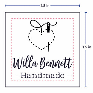 Cotton Stitched with Love (1.5"x1.5"-Cotton) handmade by tags fabric tags for handmade items handmade by labels