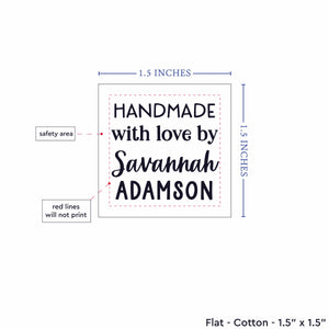 Cotton Text only square (1.5"x1.5"-Cotton) handmade by tags fabric tags for handmade items handmade by labels