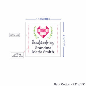 Cotton Quilted Heart (1.5"x1.5"-Cotton) handmade by tags fabric tags for handmade items handmade by labels