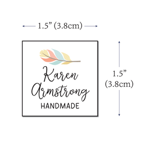 Cotton Boho Feather (1.5"x1.5"-Cotton) personalized sewable labels