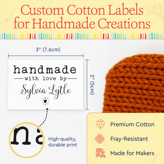 Cotton Modern Blanket Label with Heart (2"x3"-Cotton) crochet tags personalized tags for crochet labels for crochet items
