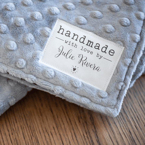 Cotton Modern Blanket Label with Heart (2"x3"-Cotton) personalized sewable labels