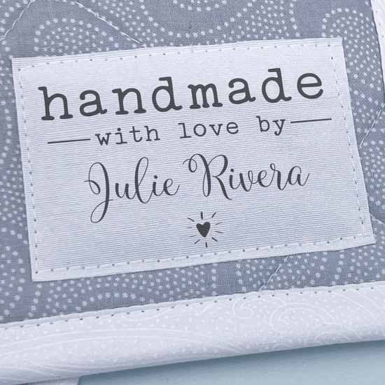 Cotton Modern Blanket Label with Heart (2"x3"-Cotton) personalized sewable labels