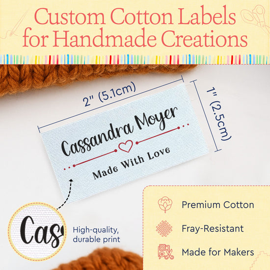 Cotton Modern Heart (2"x1"-Cotton) custom beanie tags inside hat labels beanie labels