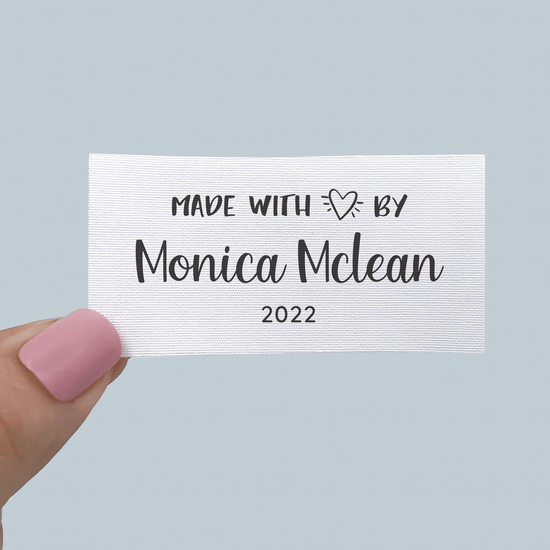 Cotton Large Modern Made with Love (1.5"x3"-Cotton) custom fabric labels for handmade items