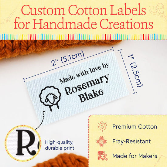 Cotton Fuzzy Sheep (2"x1"-Cotton) custom clothing labels sew on custom sew in tags custom sewing tags