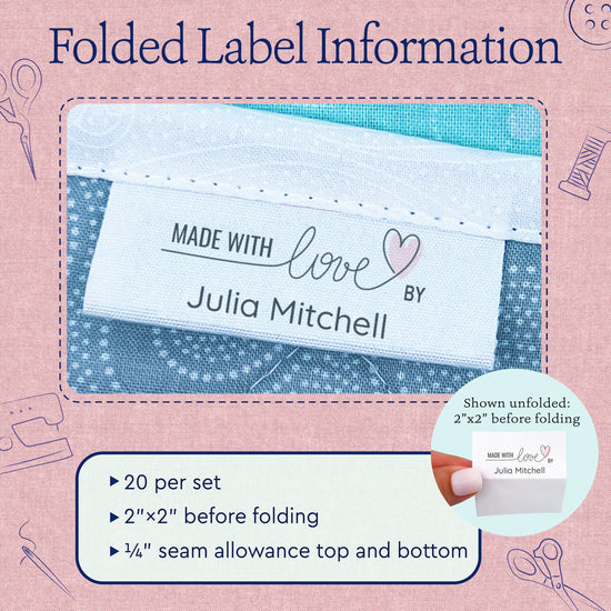 Cotton Heartfelt Script (2"x1"-Cotton) custom clothing labels sew on custom sew in tags custom sewing tags