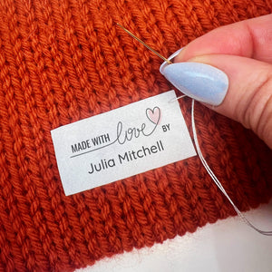 Cotton Heartfelt Script (2"x1"-Cotton) custom clothing labels sew on custom sew in tags custom sewing tags
