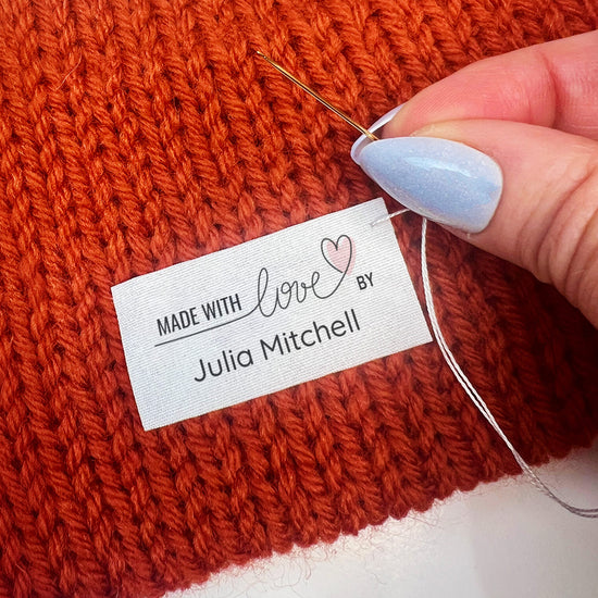 Cotton Heartfelt Script (2"x1"-Cotton) custom clothing labels sew on custom sew in tags custom sewing tags
