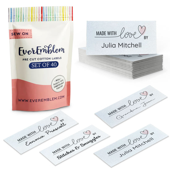 Cotton Heartfelt Script (2"x1"-Cotton) custom clothing labels sew on custom sew in tags custom sewing tags