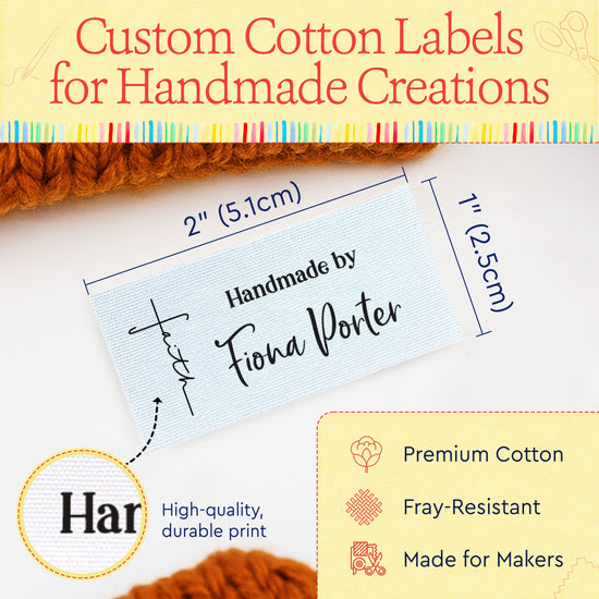 Cotton Made with Faith (2"x1"-Cotton) custom clothing labels sew on custom sew in tags custom sewing tags