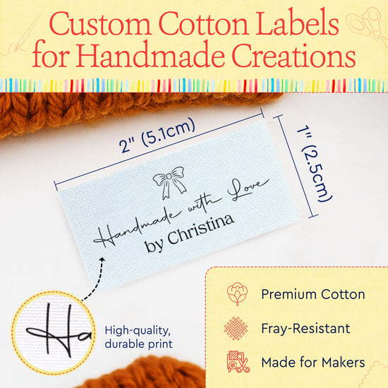 Cotton Signature Bow (2"x1"-Cotton) custom clothing labels sew on custom sew in tags custom sewing tags