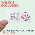 Cotton Spooky Flower Ghost (1.5"x3"-Cotton) custom cotton label, quilt label personalized, ideas for quilt labels, quilt labels sayings