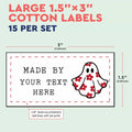 Cotton Spooky Flower Ghost (1.5"x3"-Cotton) custom cotton label, quilt label personalized, ideas for quilt labels, quilt labels sayings