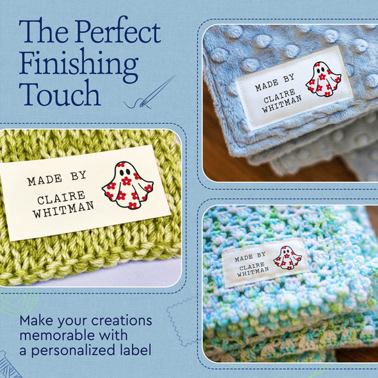 Cotton Spooky Flower Ghost (1.5"x3"-Cotton) custom cotton label, quilt label personalized, ideas for quilt labels, quilt labels sayings
