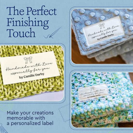 Cotton Signature Bow Tag (1.5"x3"-Cotton) custom cotton label, quilt label personalized, ideas for quilt labels, quilt labels sayings