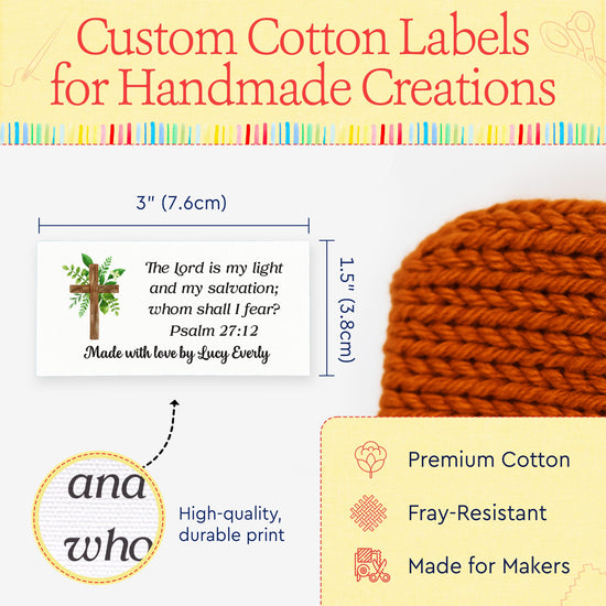 Cotton Faithful Cross (1.5"x3"-Cotton) custom cotton label, quilt label personalized, ideas for quilt labels, quilt labels sayings
