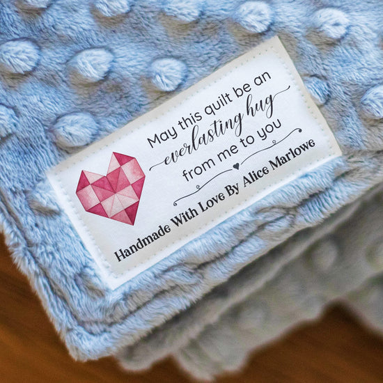 Cotton Quilted Heart (1.5"x3"-Cotton) custom cotton label, quilt label personalized, ideas for quilt labels, quilt labels sayings