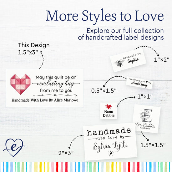 Cotton Quilted Heart (1.5"x3"-Cotton) custom cotton label, quilt label personalized, ideas for quilt labels, quilt labels sayings