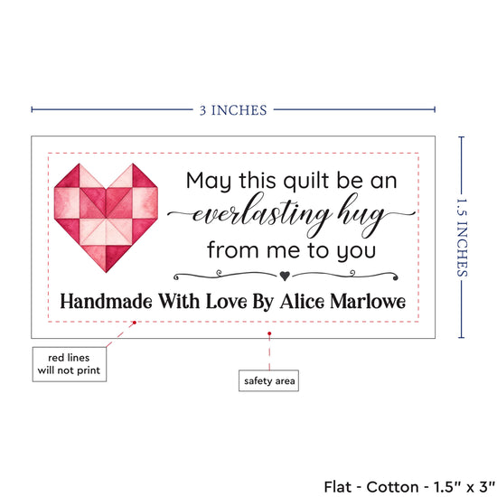 Cotton Quilted Heart (1.5"x3"-Cotton) custom cotton label, quilt label personalized, ideas for quilt labels, quilt labels sayings