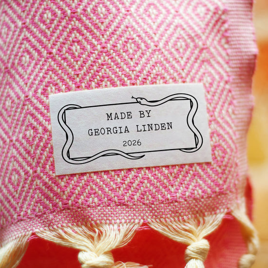 Cotton Snake Frame (1.5"x3"-Cotton) custom cotton label, quilt label personalized, ideas for quilt labels, quilt labels sayings