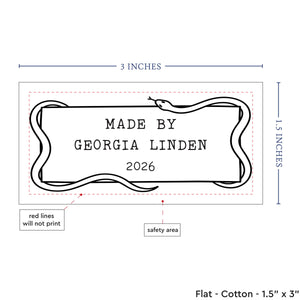 Cotton Snake Frame (1.5"x3"-Cotton) custom cotton label, quilt label personalized, ideas for quilt labels, quilt labels sayings