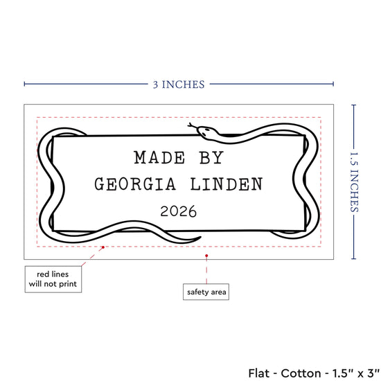 Cotton Snake Frame (1.5"x3"-Cotton) custom cotton label, quilt label personalized, ideas for quilt labels, quilt labels sayings