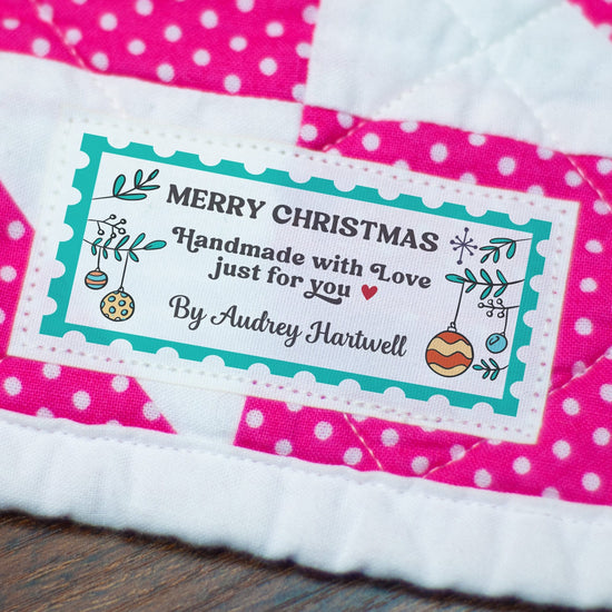 Cotton Christmas Stamp (1.5"x3"-Cotton) custom cotton label, quilt label personalized, ideas for quilt labels, quilt labels sayings