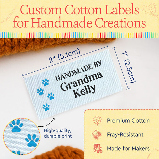 Cotton Paw Prints (2"x1"-Cotton) custom cotton tags cotton labels for clothing cotton clothing labels