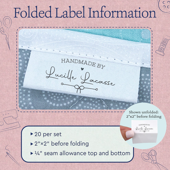 Cotton Bow and Heart (2"x1"-Cotton) custom iron on cotton tags