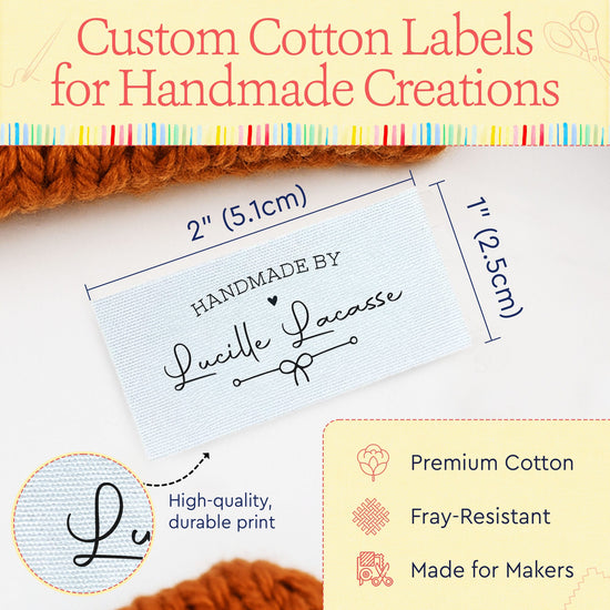 Cotton Bow and Heart (2"x1"-Cotton) custom iron on cotton tags