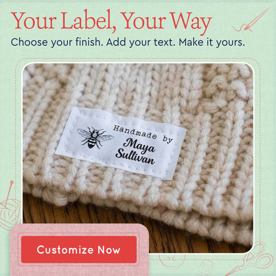 Cotton Floral Bee (2"x1"-Cotton) custom labels for handmade items custom fabric tags for handmade items handmade item tags