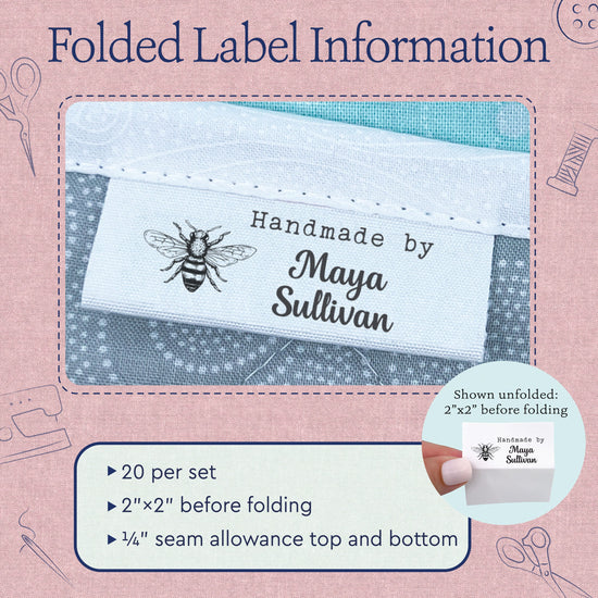 Cotton Floral Bee (2"x1"-Cotton) custom labels for handmade items custom fabric tags for handmade items handmade item tags