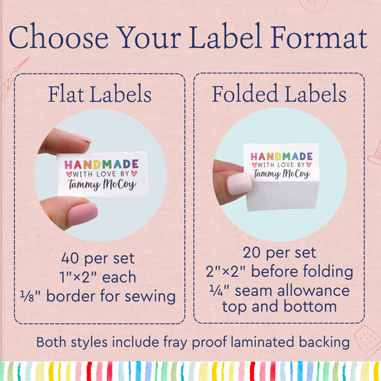 Cotton Rainbow Handmade with Love (2"x1"-Cotton) custom labels for handmade items custom fabric tags for handmade items handmade item tags