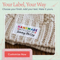 Cotton Rainbow Handmade with Love (2"x1"-Cotton) custom labels for handmade items custom fabric tags for handmade items handmade item tags