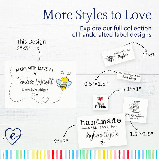 Cotton Cute Buzzing Bee (2"x3"-Cotton) custom product labels fabric tags