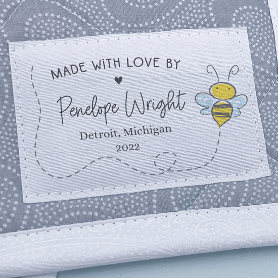 Cotton Cute Buzzing Bee (2"x3"-Cotton) custom product labels fabric tags