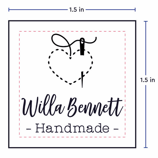 Cotton Stitched with Love (1.5"x1.5"-Cotton) handmade by tags fabric tags for handmade items handmade by labels