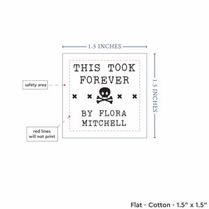 Cotton This Took Forever (1.5"x1.5"-Cotton) handmade by tags fabric tags for handmade items handmade by labels