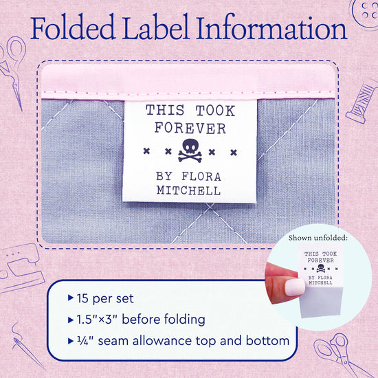 Cotton This Took Forever (1.5"x1.5"-Cotton) handmade by tags fabric tags for handmade items handmade by labels