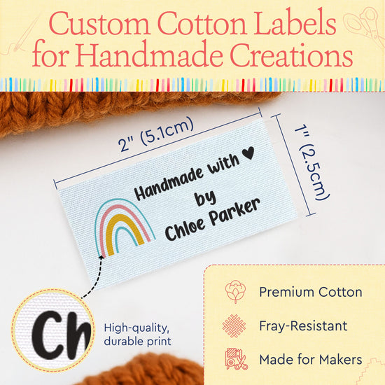 Cotton Rainbow Sewing Tags (2"x1"-Cotton) handmade labels personalized tags for handmade items custom tags for handmade items