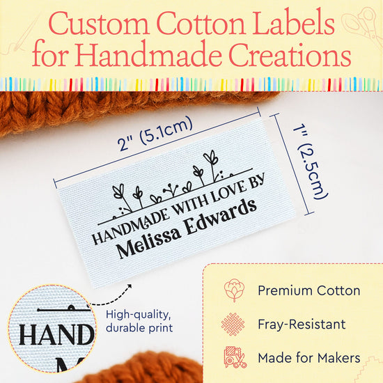 Cotton Doodle Flowers (2"x1"-Cotton) how to make a quilt label quilt tags iron on quilt labels quilt labels for sale