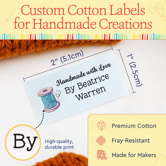 Cotton Thread Spool (2"x1"-Cotton) how to make a quilt label quilt tags iron on quilt labels quilt labels for sale