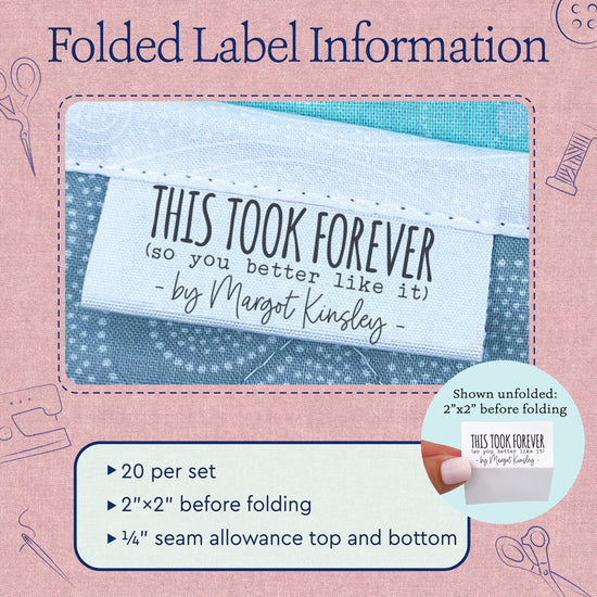 Cotton This Took Forever (2"x1"-Cotton) how to make a quilt label quilt tags iron on quilt labels quilt labels for sale