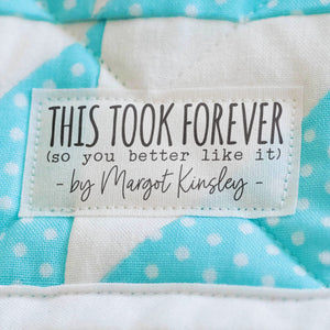 Cotton This Took Forever (2"x1"-Cotton) how to make a quilt label quilt tags iron on quilt labels quilt labels for sale