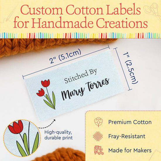 Cotton Spring Tulips (2"x1"-Cotton) iron on clothing labels iron on name labels iron on labels iron on labels for clothes