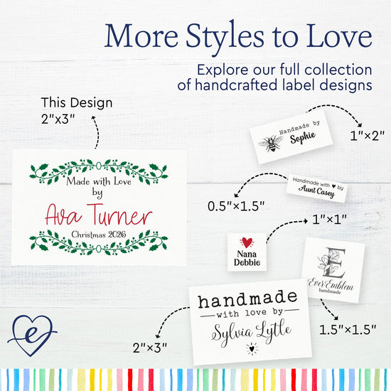 Cotton Holly Frame (2"x3" Cotton - 12 labels/set) iron on labels for clothes iron on name labels for clothing iron on fabric labels