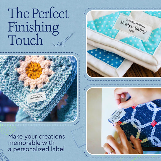 Cotton Medium Text Labels - 3 Lines (2"x1"-Cotton) labels for crochet items tags for crochet items crochet personalized labels handmade tags for crochet